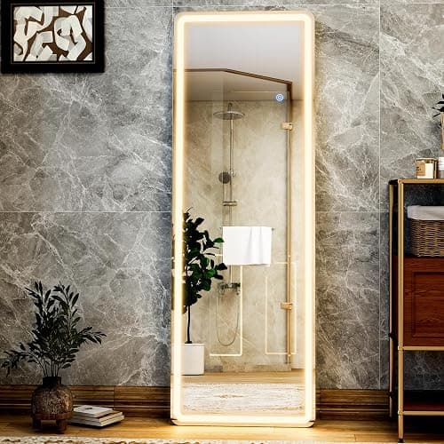 GLSLAND LED Full Length Mirror - 56" x 20" Floor Standing Mirror with Light for Bedroom/Cloakroom -Dimmable & 3 Color Lighting/Wall Mounted Full Body Mirrors thumbnail 3