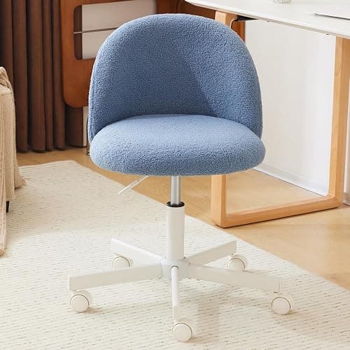 VINGLI Cute Candy Chair Armless Comfy Small Office Desk Vanity Chair with Wheels & Lumbar Support,Teddy Adjustable Rolling Swivel Computer Task Ch for Home Office,Bedroom,Fog Blue - Image 1