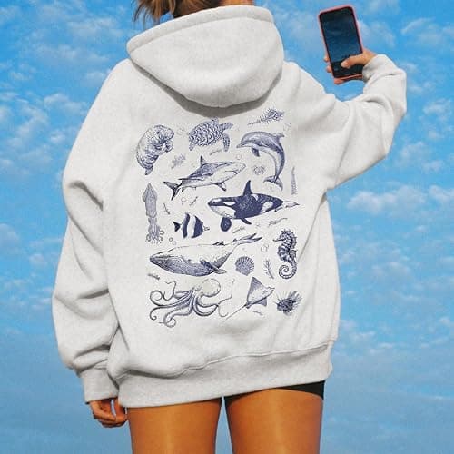Cute Hoodies for Teen Girls Women Y2k Floral Graphic Oversized Sweatshirt Long Sleeve Aesthetic Preppy Clothes thumbnail 2