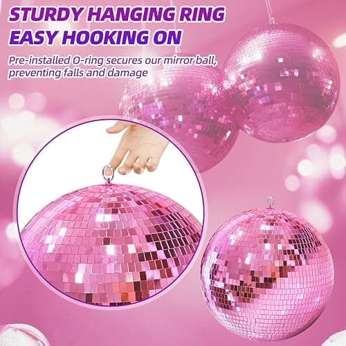 12" Mirror Disco Ball with Hanging Ring, 12 Inch Pink Disco Ball Decor with 20pcs Replacement Mirror for DJ Club, Party, Wedding, Home Decor, Live Stage for Easy Installation, Disco Ball Mirror Ball thumbnail 4