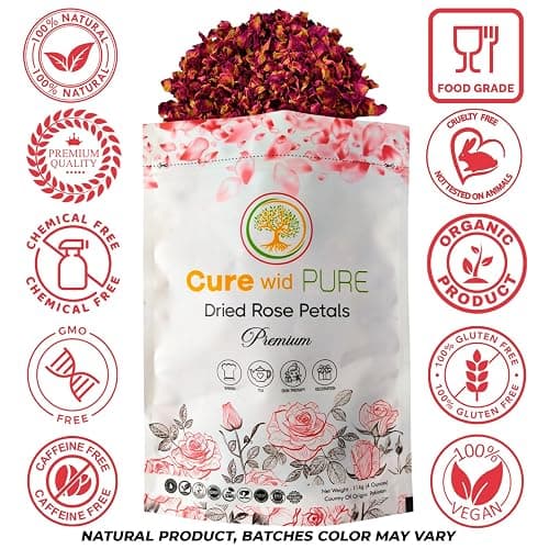 Cure Wid Pure Certified Organic Dried Rose Petals 4 oz Food-Grade Edible Rose Petals for Tea,Cocktails,Baking,Skincare & DIY - Sun-Dried,Non-GMO,Gluten & Chemical-Free Edible Flowers in Resealable Bag thumbnail 2