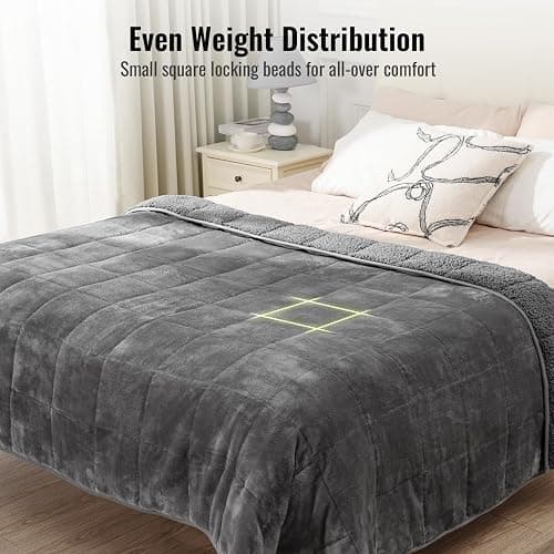 Uttermara Weighted Blanket Queen Size 15lbs 60x80 inches with Soft Plush Fleece, Cozy Warm Sherpa Snuggle Thick Heavy Blanket Great for Sleep and Calming, Grey thumbnail 7