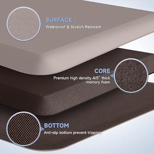 StepRite 4/5 Inch Thick Kitchen Mat Anti Fatigue Mat Kitchen Rugs Kitchen Decor Non-Slip, Stain & Water Resistant, Kitchen Mats Desk Mat for Kitchen, Office, Workshop, Khaki, 17'' x 28'' thumbnail 3