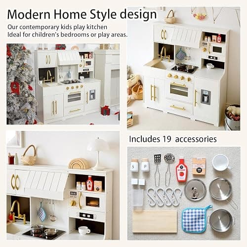 inFUNSAME Play Kitchen for Kids with Various Interactive Toddler Kitchen Play Features and 19 Pcs Pretend Wooden Kids Kitchen playset Accessories, Toy Kitchen Set for Boys and Girls Ages 3+ thumbnail 5