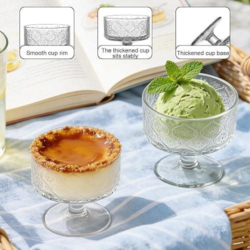 YFXREIL Set of 6 Glass Dessert Bowls, 6.09OZ, Ice Cream Cones Cocktail Glasses Elegant Martini Cups for Fruits Salads Puddings Stylish Crystal Design Perfect for Parties and Special Occasions thumbnail 4