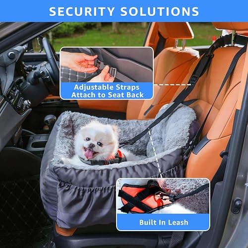 Oiilores Dog Car Seat for Small Dogs, Washable Pet Booster Car Seats with Clip-On Safty Leash, Comfy Deluxe Plush Carseat with Storage Pockets, Puppy Travel Carrier Bed for Dogs Under 25 lbs, Grey thumbnail 2