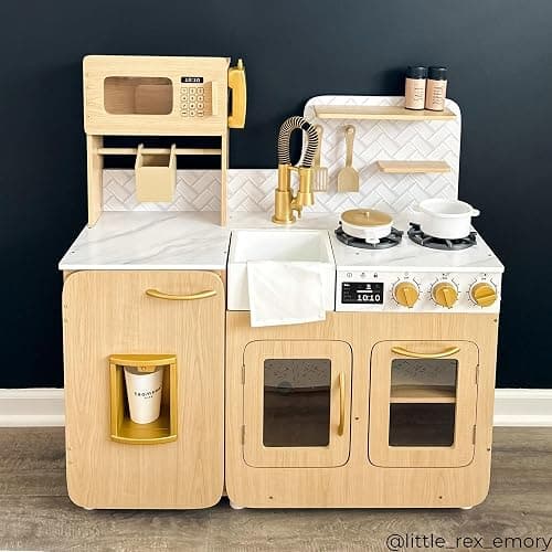 Teamson Kids Little Chef Cyprus Play Kitchen Set for Toddlers with 14 Accessories, Wooden Toy Cooking Playset for Kids Ages 1-8, Montessori Cooking Station, Light Oak/White Pretend Kitchen thumbnail 8