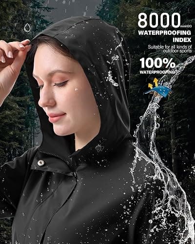 iCreek Women's Long Rain Jacket Waterproof Lightweight Packable Raincoat Hood Windbreaker for Outdoor Hiking, Cycling, Travel thumbnail 4