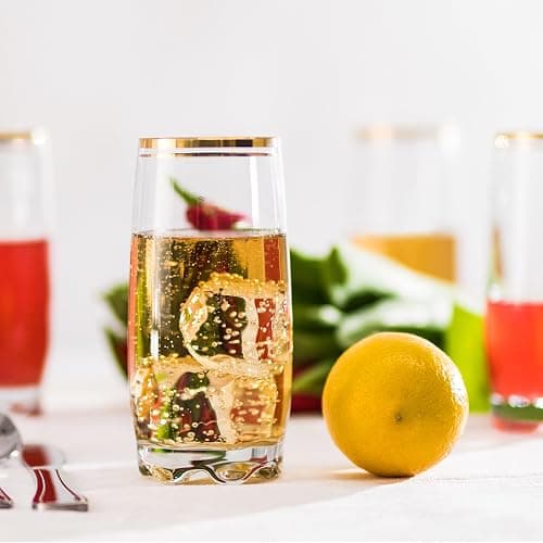 Zanzer 13.25 Oz Gold Glass Cup (Set of 6) - Elegant Drinking Glasses with Gold Accented Rim, Durable Glassware for Entertaining, Dining, Everyday Use - Ideal for Cocktails & Beverages thumbnail 2