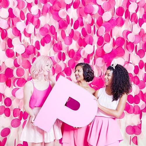 205Ft Hot Pink Party Decorations Big Circle Dots Backdrop Garland Rose Pink Tissue Paper Polka Dots Hanging Curtain Streamer for Birthday Bachelorette Engagement Wedding Bridal Shower Party Supplies thumbnail 2