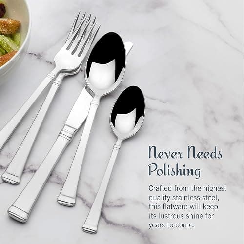 Mikasa Harmony Silverware Set for 12, 65-Piece 18/10 Stainless Steel Flatware Set with Flared Handles, Dishwasher Safe Cutlery Set, Elegant Dining Utensils thumbnail 6
