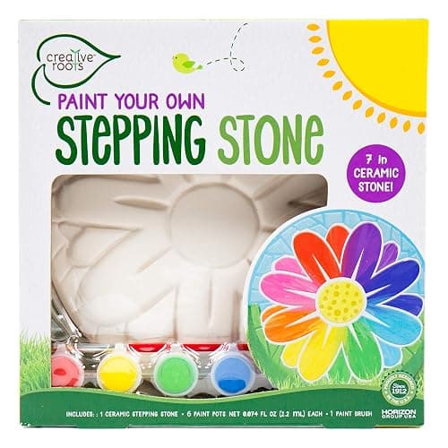 Creative Roots Mosaic Flower Garden Stepping Stone Kit, Includes 7-Inch Ceramic Stone & 6 Vibrant Paints, DIY Stepping Stone Kit for Kids Ages 6+ - Image 1