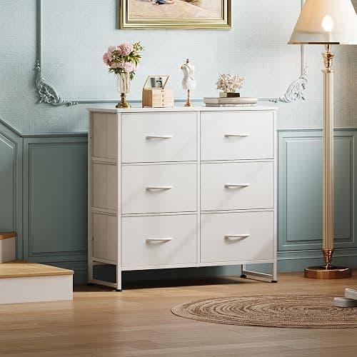 WLIVE White Dresser for Bedroom, 6 Drawer Double Dresser, Fabric Storage Tower with Fabric Bins, Chest of Drawers for Closet, Living Room, Hallway thumbnail 6