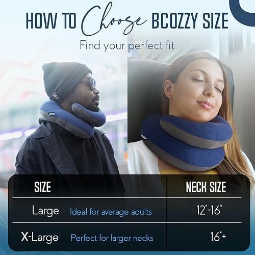 BCOZZY Travel Neck Pillow for Airplane– Patented Double Support for Head, Neck, and Chin. Best for Long Flights, Plane Sleeping, and Car Rides. Adjustable Size. Washable. Carry Bag. Large, Purple thumbnail 6