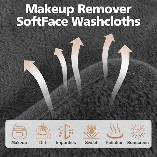 INFICRIME Makeup Remover Cloth, 6 x 6 Inch Ultra Soft and Reusable Microfiber Makeup Remover Towels for All Skin Types, Remove Instantly Dirt with Just Water, 12 Pack, Grey thumbnail 2