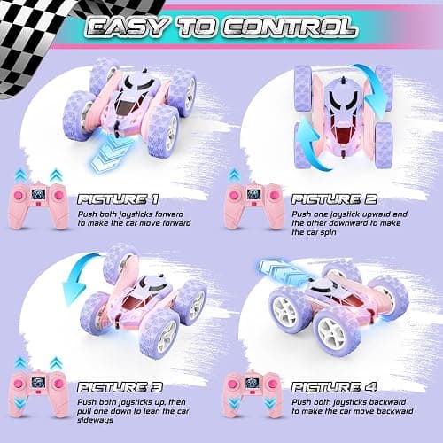 cosone Remote Control Car RC Cars for Kids Toys Rechargeable 360° Rotating 2.4Ghz RC Stunt Car for Kids Birthday Gift for 6 Years Old Girls Toys 6 7 8 9 10 Years Old Girl Gift Ideas (Pink&Purple) thumbnail 4