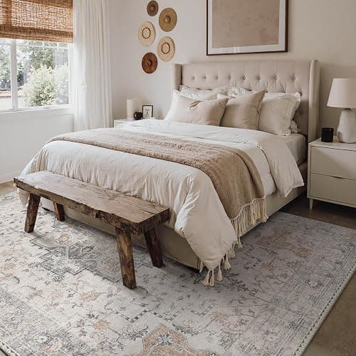 GENIMO 8x10 Area Rugs for Living Room, Machine Washable Non Slip Vintage Rugs, Low Pile Lightweight Chenille Print Rug for Bedroom, Dining Room, Home Office, Light Taupe Brown thumbnail 3