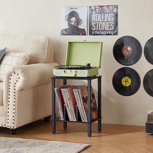 LELELINKY 2-Tier Record Player Stand with Vinyl Record Storage up to 100 Albums, Bedroom Record Holder and Multi-Functional End Table for Living Room, Black thumbnail 5