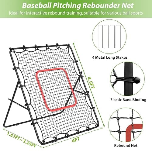 LIANTRAL Baseball Rebounder Net, Adjustable Bounce Back Trainer for Soccer, Volleyball, Softball & Lacrosse, Portable Folding Rebounder for Passing & Shooting Practice, Soccer Rebound Net thumbnail 2