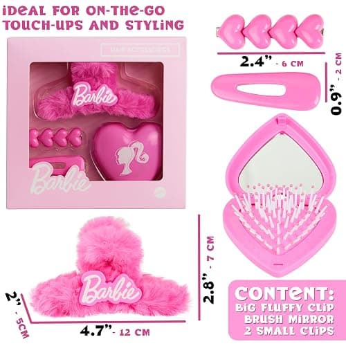 Barbie Hair Clips, Claw Clip & Folding Brush for Girls Teens Hair Accessories Dress Up, Pink Beauty Set, Cute Stuff, Gifts for Girls thumbnail 3