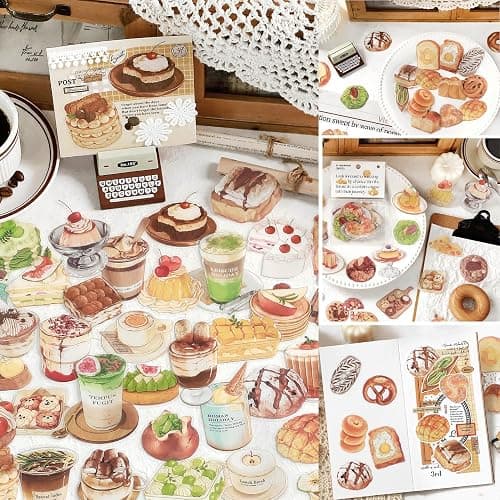 Maxleaf 80PCS Dessert Cake Clear Stickers for Scrapbook Decoration, 4 Series Retro Foods Bread Cake Coffee Stickers for Daily Life Diary Album Decoration thumbnail 8