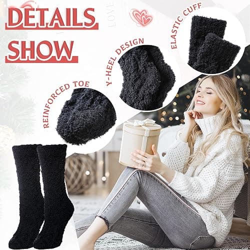 Eyean Womens Fuzzy Socks Soft Warm Fluffy Socks Winter Sleep Thermal Plush Casual Cozy Home Socks thumbnail 5