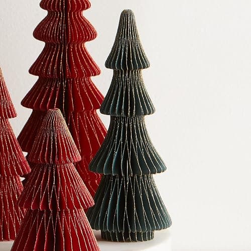 Honeycomb Paper Tree Set of 8 Classic Christmas, Red Green Holiday Mantel Décor, Glitter Gold Edging, Vintage-Inspired Trees, Nostalgic Centerpiece (Set 8 Classic) thumbnail 4
