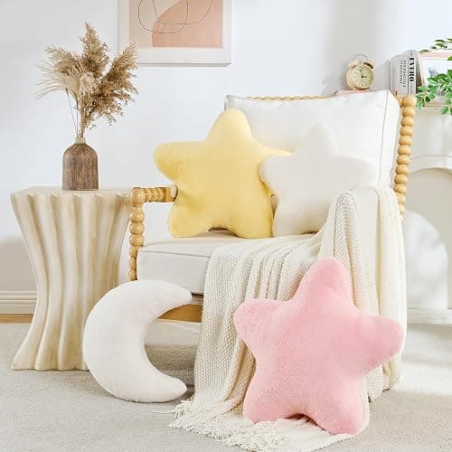 CANGHI Star Pillow 15.7" Yellow Star Shaped Decorative Throw Pillow for Couch Bed Aesthetic Plush Floor Seating Cushions with Soft Faux Rabbit Fur for Sofa Bedroom Living Room thumbnail 2