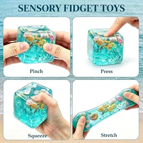 Squishy Stress Cube, Slow Rising Sensory Fidget Toys for Adults, Ocean Wave Squeeze Toy with Seashells, Soft Stress Reliever for Office Desk Home (1Pcs) thumbnail 4