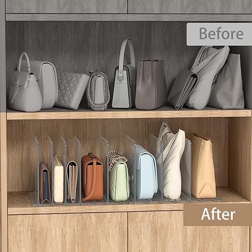 SortNStore Bag & Purse Organizer for Closet: Adjustable Clear Handbag Storage Shelf - Plastic Clutch Dividers for Closet Organizers and Storage - Keep Carteras & Pocketbook Upright thumbnail 7