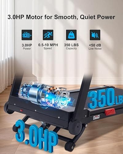 ATEEDGE Treadmill with Auto Incline, 20% Incline, 3.0HP, 10 MPH Running Machine, 18.5" Wide Belt, 350 lbs Capacity, Treadmill for Home with Bluetooth App thumbnail 3