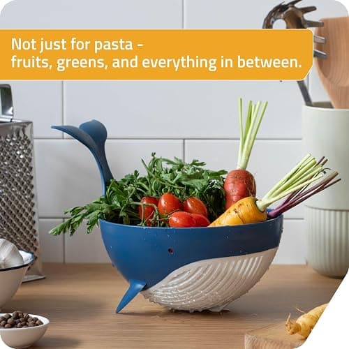 Peleg Design Pastail Medium Pasta Colander – Fun Whale-Shaped Plastic Colander for Draining Pasta, Vegetables, and Fruit. Fun kitchen gadgets. Cute kitchen gift. thumbnail 5