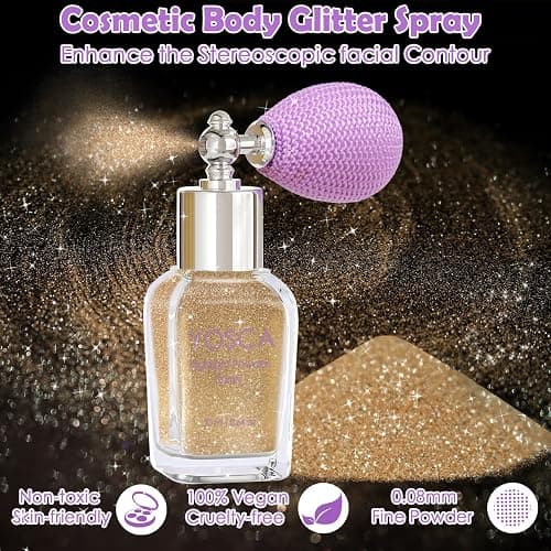 Yosca Body Glitter Spray, 30ML Loose Body Shimmer Powder Hair Spray Fine Glitter Sparkle Highlighter Makeup Mardi Gras Festival Concert Party Rave Accessories for Rave Clothes Hair Face Nail Art thumbnail 3