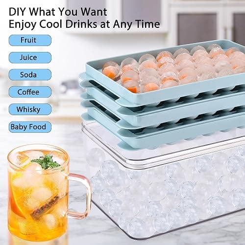 Ice Cube Tray, Ice Trays for Freezer, Ice Cube Tray with Lid Making 1in X 111 PCS Ice Ball Chilling Whiskey Cocktail & Coffee(3Pack Blue Round Ice Trays & Ice Cube Box & Scoop) thumbnail 6