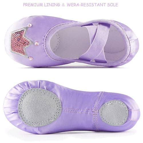TRIPLE DEER Ballet Shoes for Girls, Satin Dance Practice Slippers Split Soft Leather Flat Sole Yoga Gymnastics Shoes (Toddler/Little/Big Kid) thumbnail 3