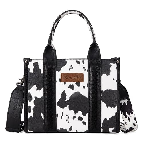 Wrangler Cow Print Tote Bag for Women Western Purse Boho Top Handle Satchel Handbag with Signature Strap - Image 1