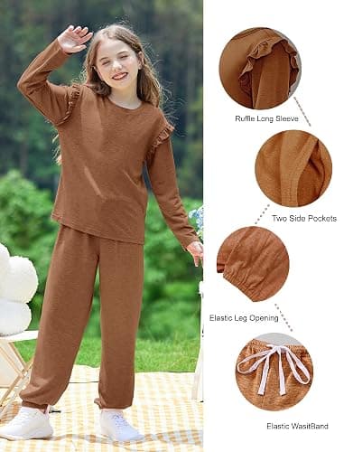 Yekaty Kids Girls Clothes Stylish Ruffled Tops and Pants with Pockets Clothing Sets 2 Piece Outfits thumbnail 6
