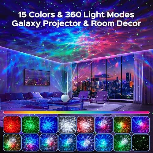 One Fire Galaxy Projector for Bedroom Christmas Gifts for Teen Boys Gifts Women Gifts for Teenage Girls 15 Colors+ 15 White Noise+ Bluetooth Star Projector Night Light for Kids Room Decor Lava Lamp thumbnail 2