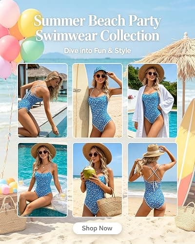 DaiLiWei One Piece Swimsuit Women Cute Floral Whip Stitch Swim Suits 2026 | Bathing Suit for Teens, Tummy Control Modest Swimwear, High Cut, Removable Padded, Self Tie Back, Pool Party, Beach Vacation thumbnail 9