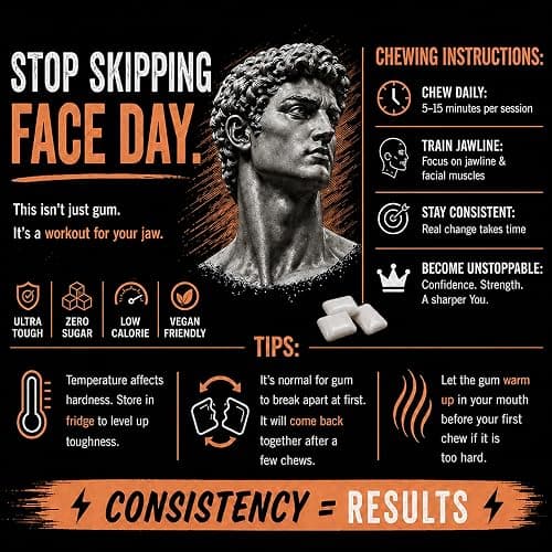 JAWCO Ultra-tough Jawline Chewing Gum | Get a Stronger, Squarer Jawline | Sugar-Free Jaw Training Hard Gum | Chisel, Sculpt, & Tone | 15X Hardness | Facial Fitness Mewing Gum | Muscle Mango (1-Pack) thumbnail 8