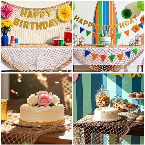 Patioland Decorative Fishing Net 80x40 Inch,Large Fish Nets Party,Caramel | Picture Fish Net,Photo Hanging Fishnet for Nautical Pirate Ocean Themed Hawaii Beach Under The Sea Halloween Party Decoration thumbnail 5