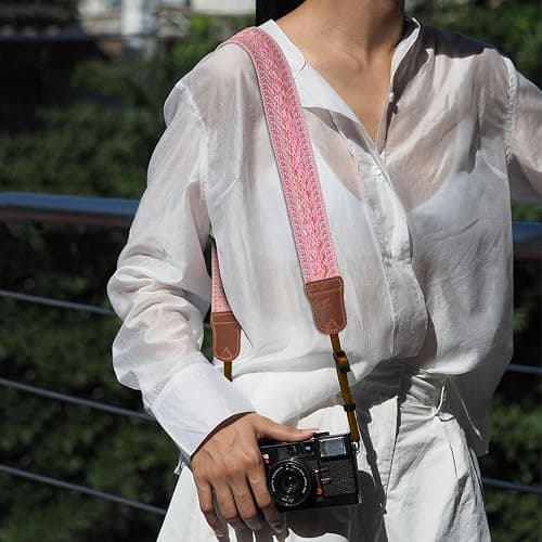 Padwa Lifestyle Speed Pink Camera Strap - 1.5" Soft Cotton Rope Weave Crazy Horse Cowhide Head Camera Straps for Photographers and All Cameras,Cute Adjustable Vintage Woven Strap for Adults & Kids thumbnail 5