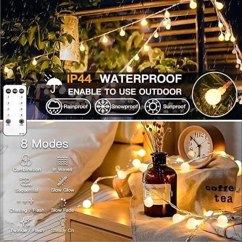 suddus String Lights for Bedroom, 33ft 100 Led Connectable Globe String Lights Indoor, Hanging Fairy Lights Plug in with Remote for Room, Dorm, Outdoor, Christmas Tree Decor, Thanksgiving, Warm White thumbnail 8