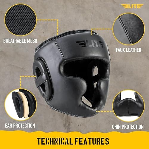 Elite Sports Boxing Headgear Men, Boxing Head Guard Sparring Gear, MMA Headgear Kickboxing Muay Thai Training Helmet, Protective Fighting Gear, Adjustable Face Protection thumbnail 2