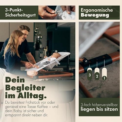 KUNU® Babywippe Neugeborene bis 24 Monate - Sichere Baby Wippe mit praktischer Tragetasche - Faltbare Wippe Baby inkl. Newborn-Einsatz - Natürliches Wippen ab Geburt - Pflegeleicht & Schadstofffrei thumbnail 5