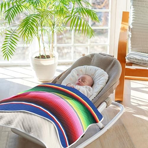 Kigai Mexican Serape Blanket Stripes Baby Blankets for Crib Stroller Nap, Warm Cozy Soft Receiving Blankets Unisex for Boys, Girls, Kids, Toddler, Infant - 30x40 inches thumbnail 7