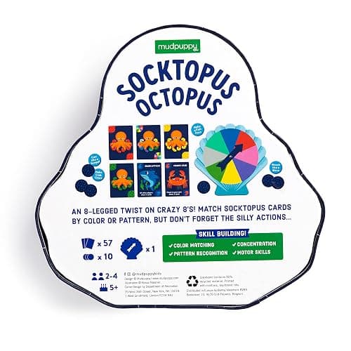 Mudpuppy Socktopus Octopus – 8 Legged Version of Classic Kids Crazy 8’s Memory Game with Color Matching and Pattern Recognition for Children Ages 5 and Up, 2-4 Players thumbnail 6