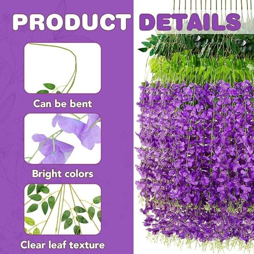 Alotiki Purple Wisteria Hanging Flowers, 50 Pack Fake Hanging Flowers | Artificial Flowers for Outdoors, Fake Flowers Garland for Backdrop, Home Garden Wedding Decor, Wisteria Garland Wedding Arch thumbnail 4