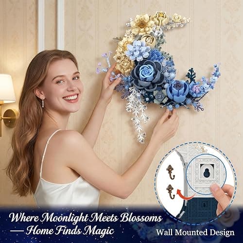 Loyratche Blue Moon Flower Building Set, Botanicals Wall Art Decor | Botanical Collection Artificial Flowers Building Block Kit Compatible with Lego for Adults Home Décor Wall Art Decoration thumbnail 7