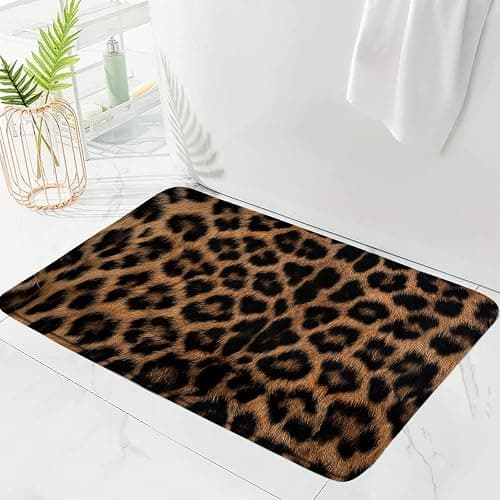 DSMEUE Leopard Print Bath Mat Brown Black Cheetah Animal Wildlife Vintage Bathroom Kitchen Toilet Rugs,18x30 Inch(Low Pile) thumbnail 2
